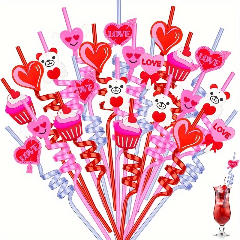 4Pcs Heart Shaped Straws Pretty Drinking Straws Valentine Party Drinking  Straws 