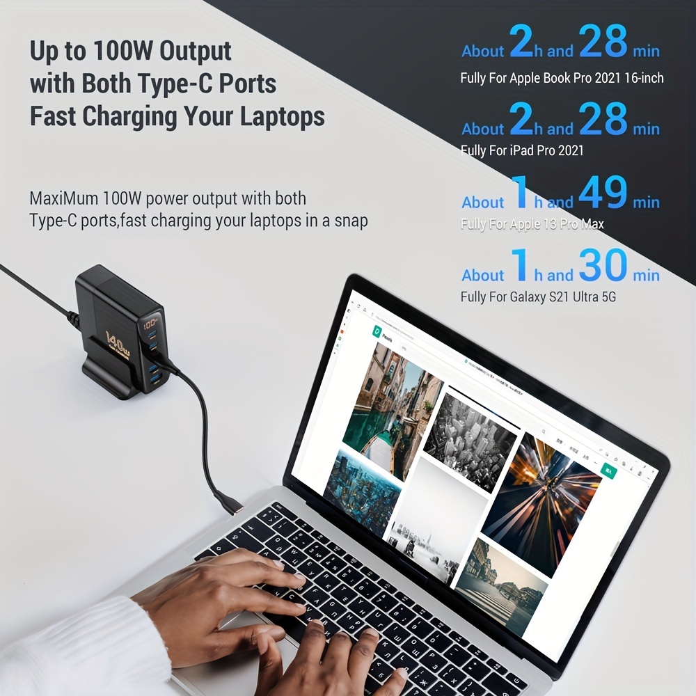 USB C Charger, 220W USB C Charging Station 6-Port Fast Charger, 100W USB C  Laptop Charger USB C Charger Block for MacBook Pro/Air,iPad Series, iPhone
