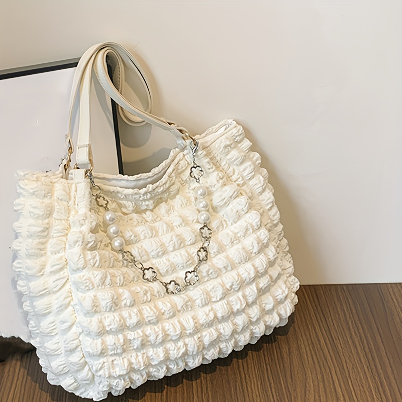 Golden Crochet Shoulder Pearl Handbag