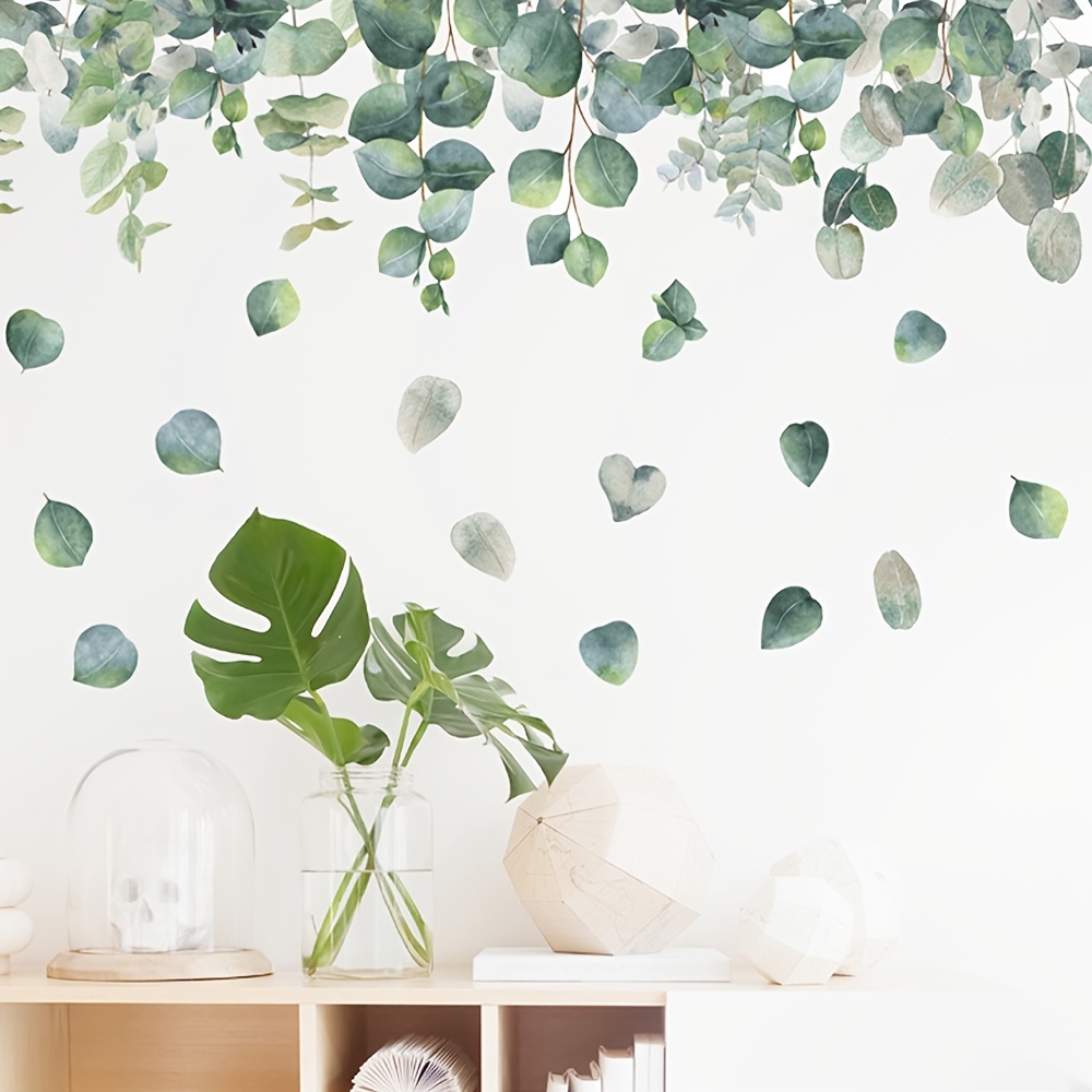 Green Hanging Leaf Wall Decals, Removable Fresh Plant Leaves Flower Vines Wall  Stickers, Green Plants Wall Mural, Green Leaves Wall Art Decor For Kids