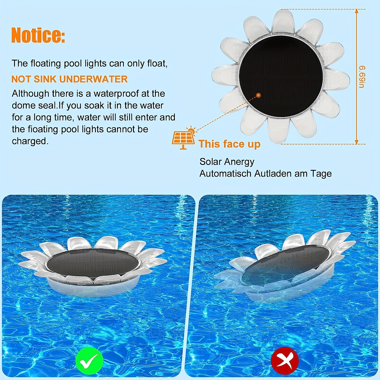 Solar Floating Light Swimming Pool LED Night Sunflower Pond Light