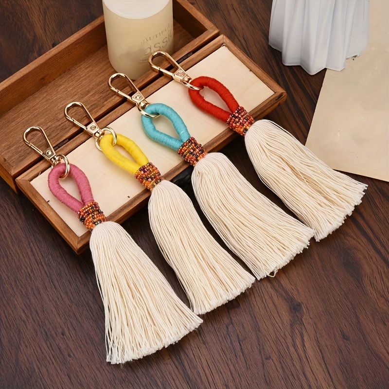 Abaodam 2pcs Leather Tassel Ring Leather Tassels for Handbags Womens  Backpack Purse Macrame Rainbow Keychains Womens Wallets Backpack Keychains  Tassel