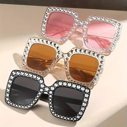Oversized Square Sunglasses For Women Luxury Rhinestone Glitter