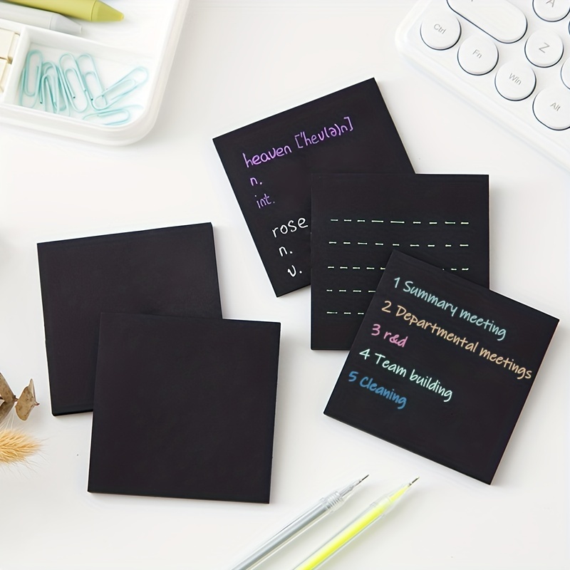 4pcs Creative Black Simple Sticky Notes, Black Message Stickers Solid Color  Note Pad For Students