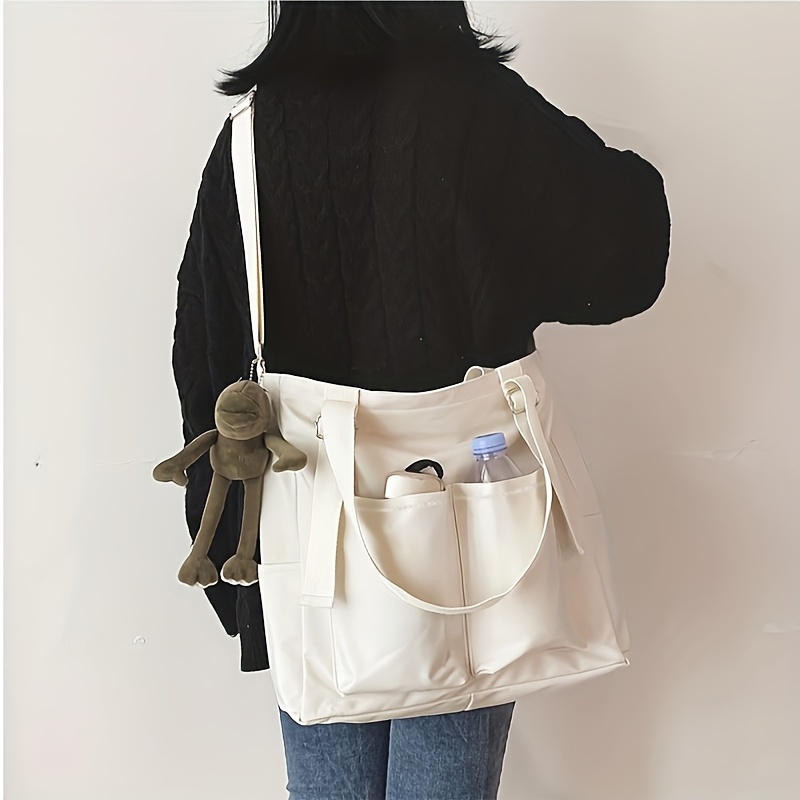 Casual Solid Tote Bag, Multi Pocket Crossbody Bag, Large Capacity