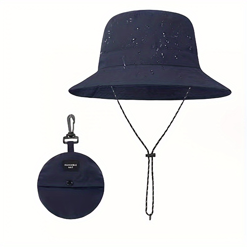 Pretty Comy Bucket Hat Water Resistant Quick Drying Adjustable Sunshade  Outdoor Fisherman Cap With Chin String For Fishing Climbing Black