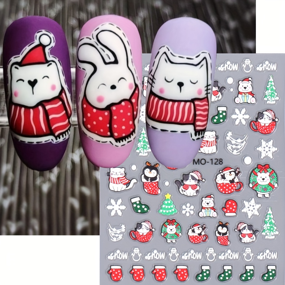 5d Embossed Christmas Nail Art Stickers elk Bear Santa Claus - Temu