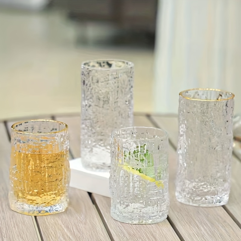 1pc Glass Cup, Modern Clear Textured Detail Cup For Home