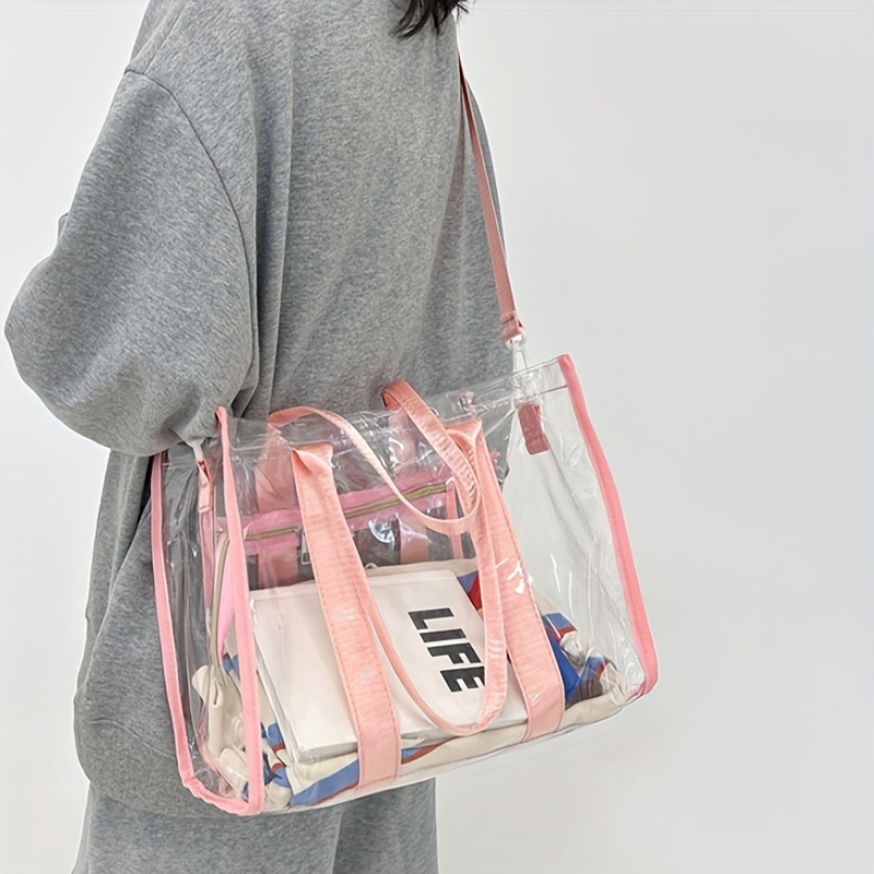 Transparent Beach Bag Tote Bag, Pink Transparent Purse