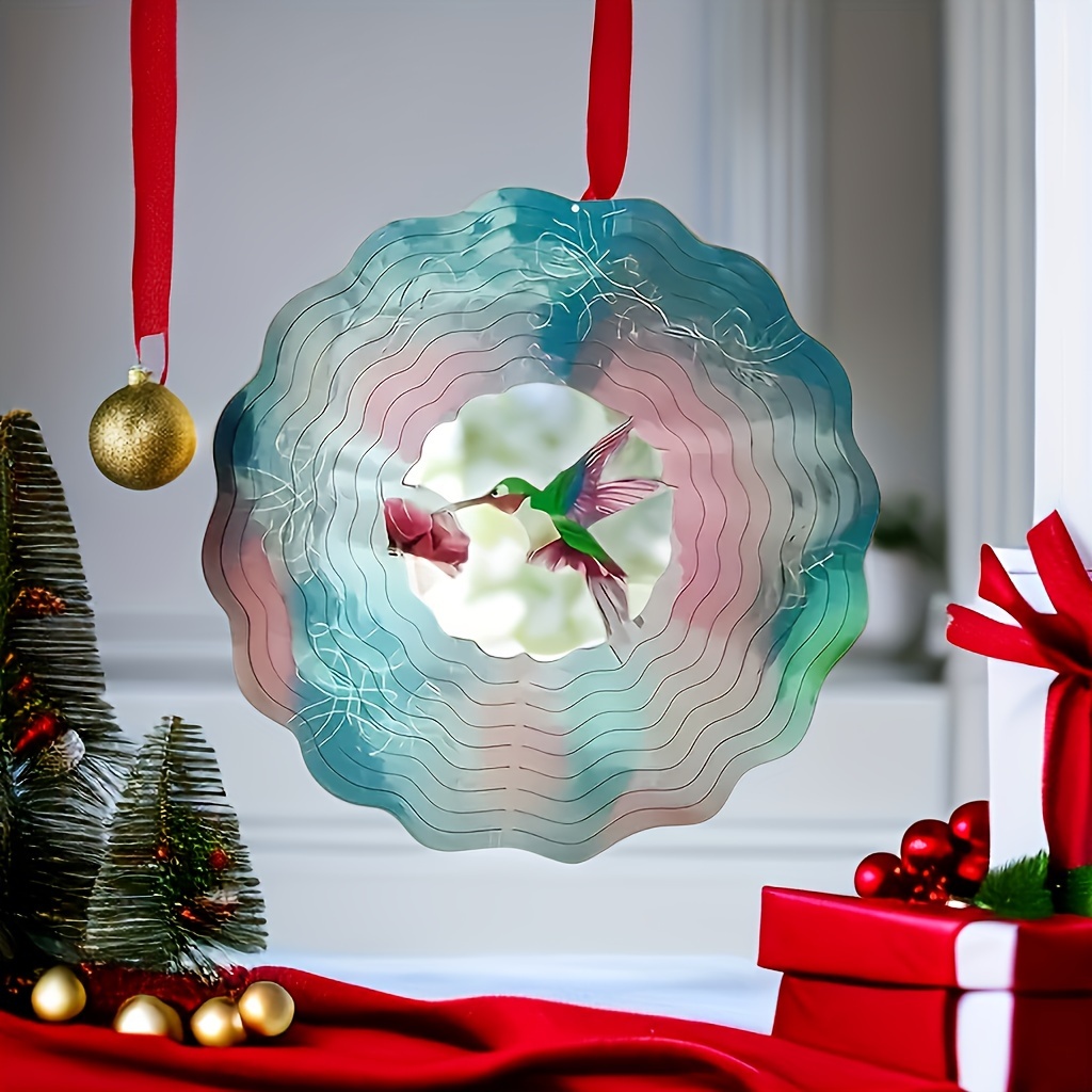 1個 メタル3d回転風鈴吊り下げ カラフルなハチドリステンレス鋼