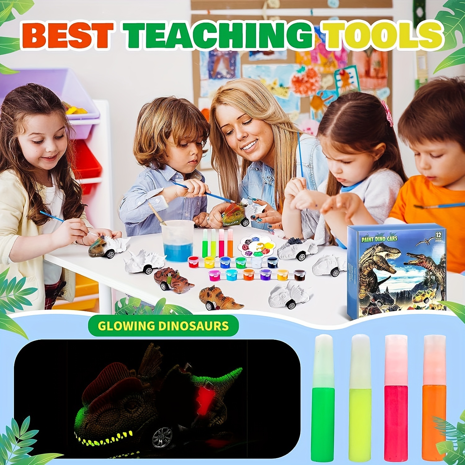  Dinosaur Painting Kit for Kids Ages 4-8 with 2 Dinos - Paint  Your Own Wooden Dino Model Kit for Boys 8-12 - Dinosaur Arts & Crafts Gift  for Boys - Creative