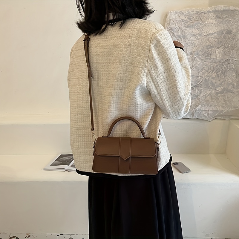 Stylish Pu Leather Crossbody Bag, Solid Color Flap Square Shoulder