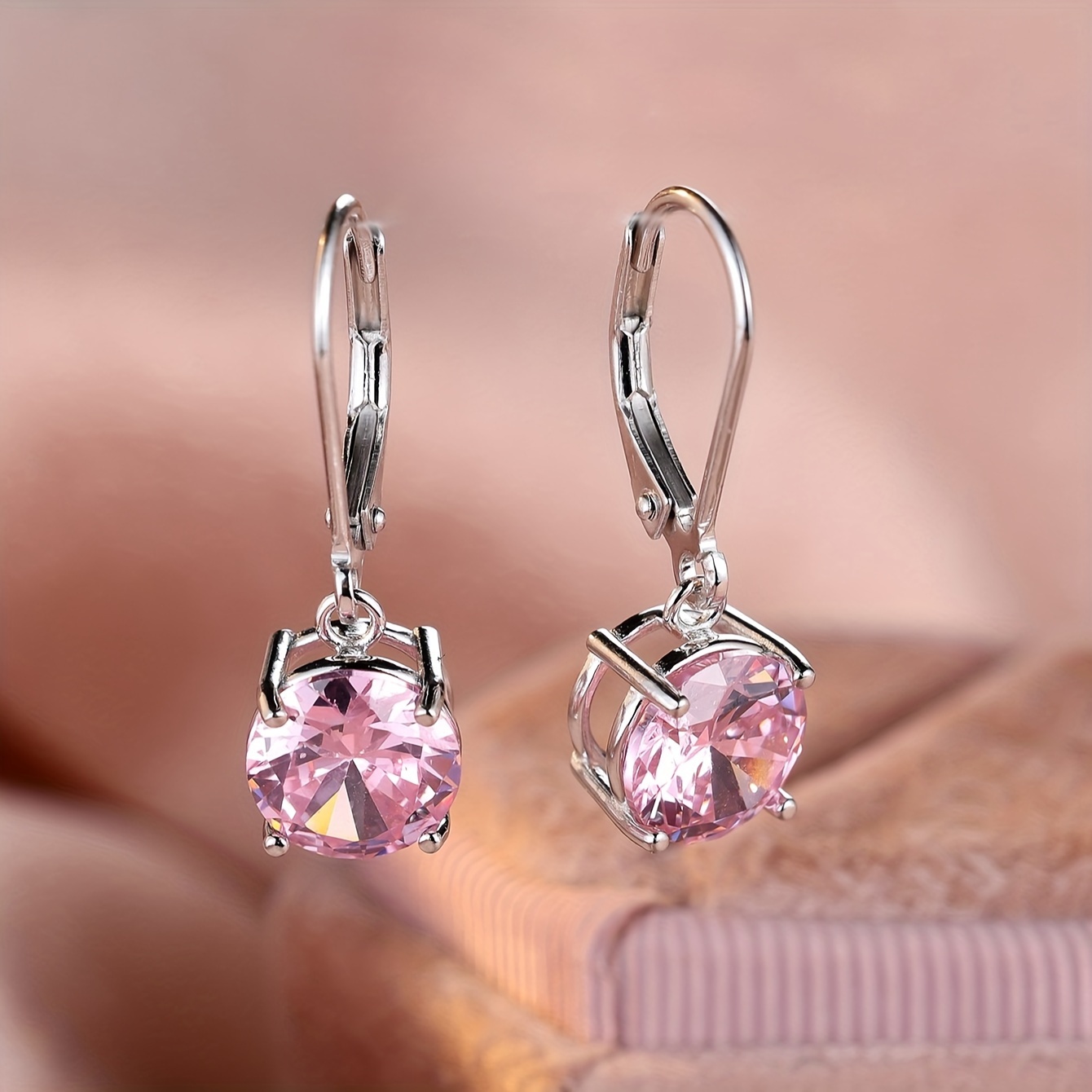 Image of A Pair Of S925 Sterling Silver Round Colorful Synthetic Zirconia Earrings, Weighing 3.3g, Perfect As A Gift For A Girlfriend