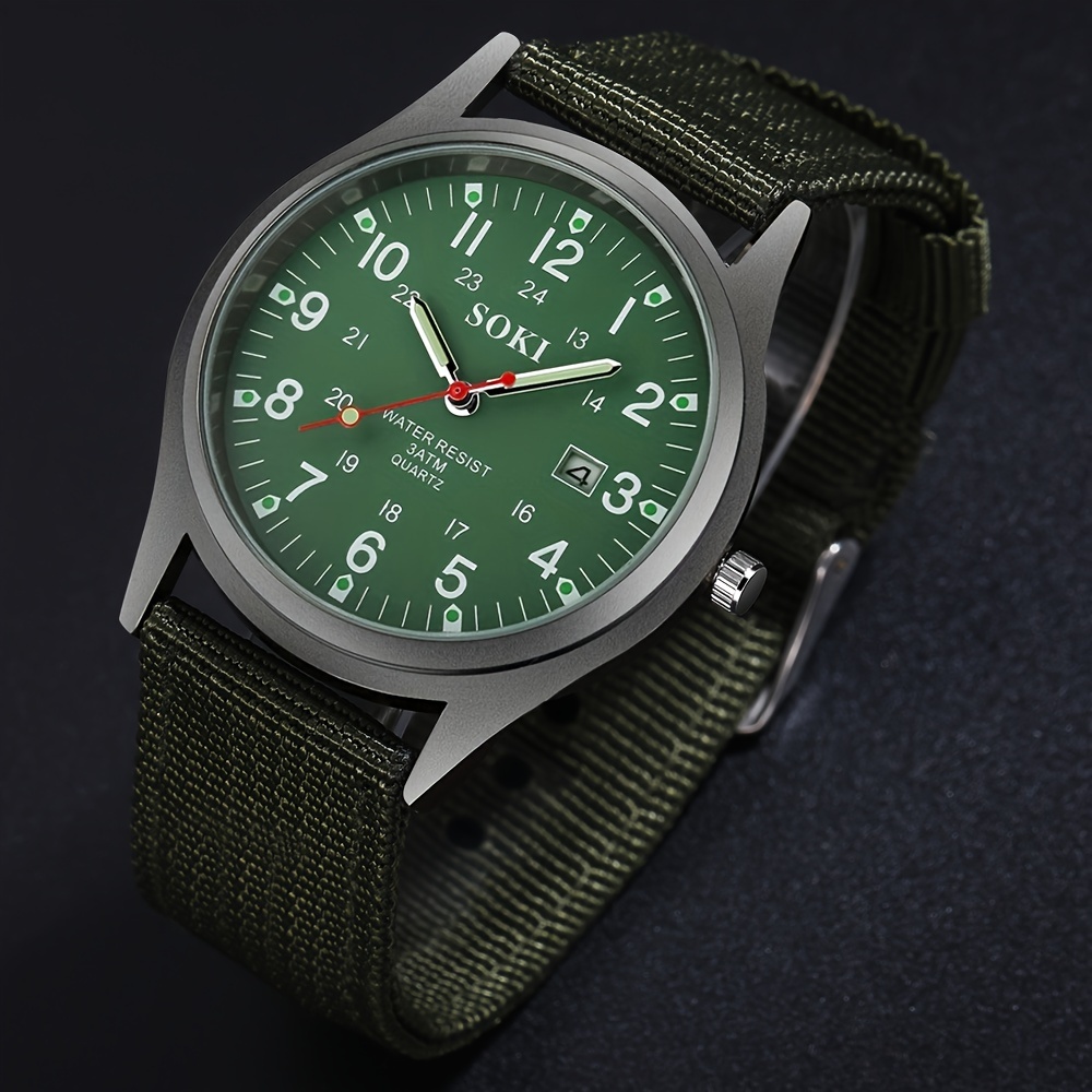 

Luminous Calendar Men's Quartz Watch Nylon Strap Army Watch, Ideal Choice For Gifts