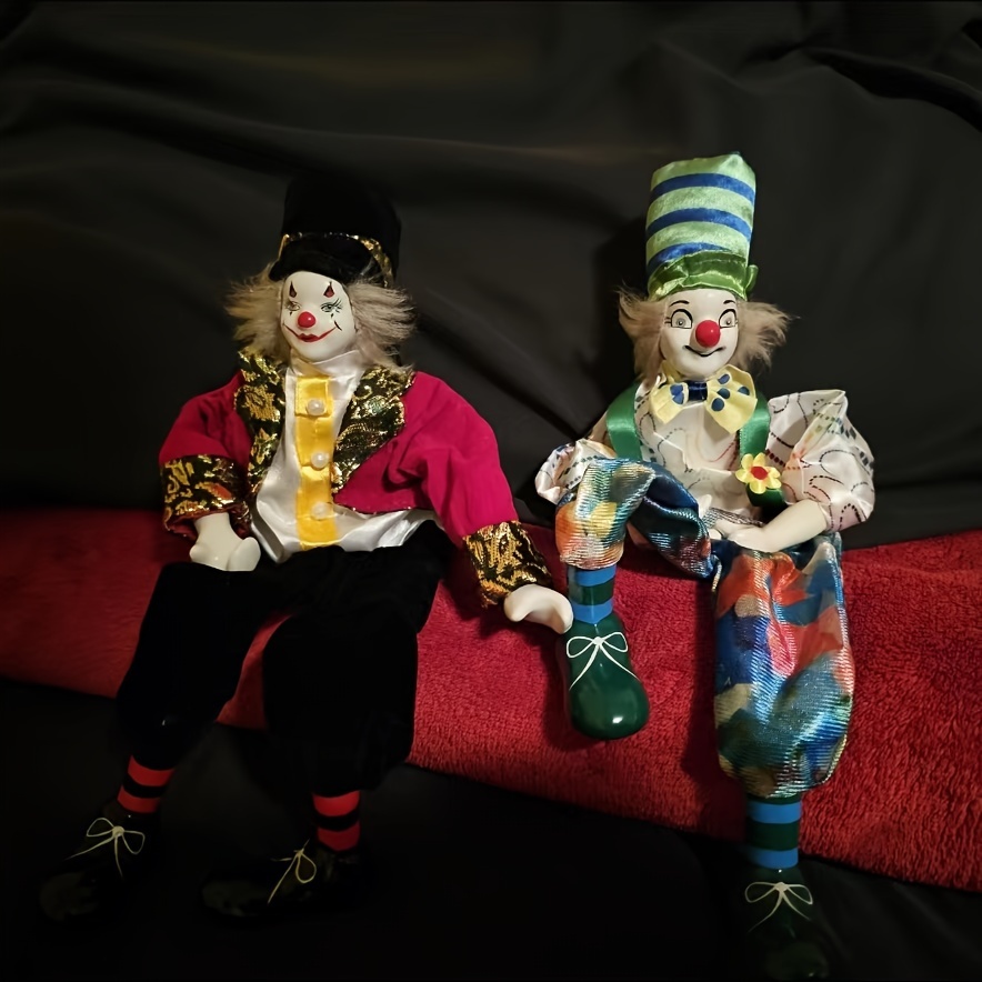 Carnival Porcelain Clown Doll Figurine with Colorful Clothes and