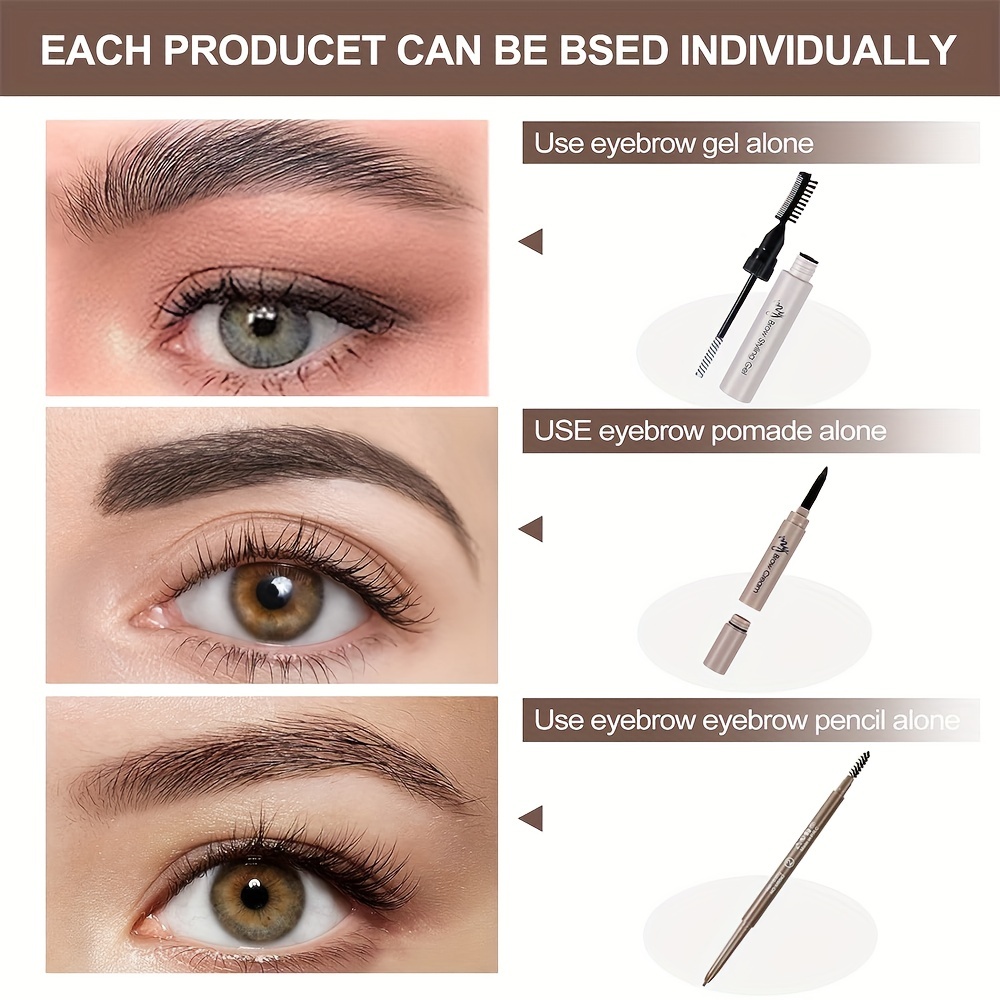 3-In-1 Brow Coloring Set: Gel, Pencil, Pomade - Brown