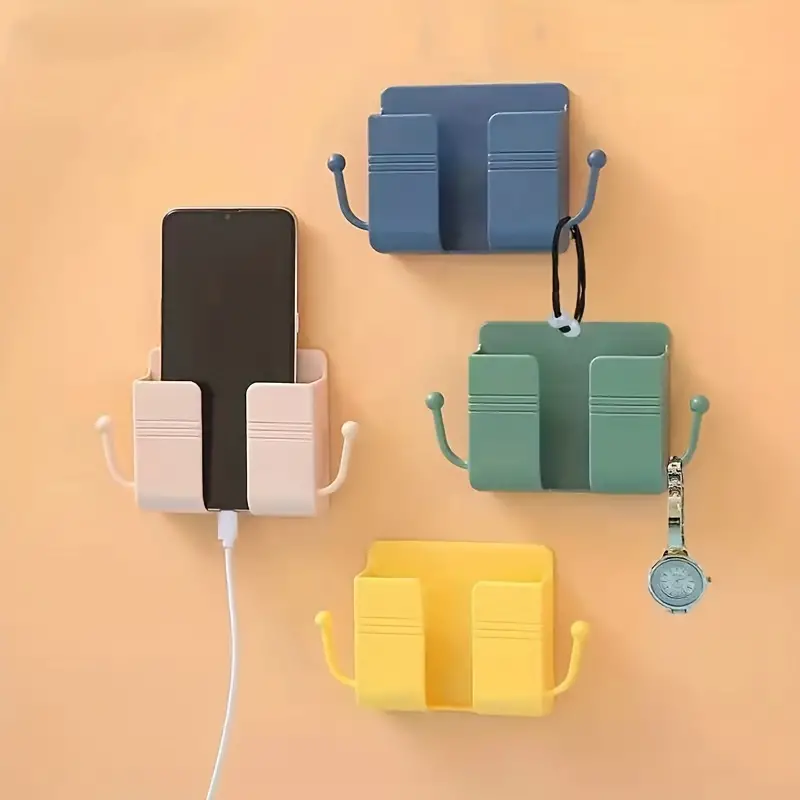 4pcs Wall Mount Phone Holder, Self-Adhesive Wall Phone Holder With Hooks  Mobile Phone Charging Stand Holders, Adhesive Wall Beside Phone Brackets  Hold