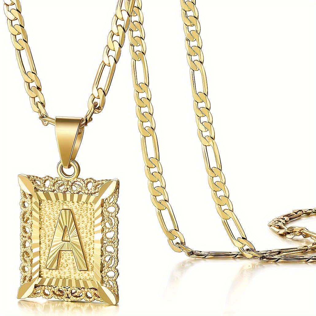 initial letter pendant necklace for men and women 18k gold plated square capital monogram necklace alhpabets from a z figaro chain necklace a golden yellow 5