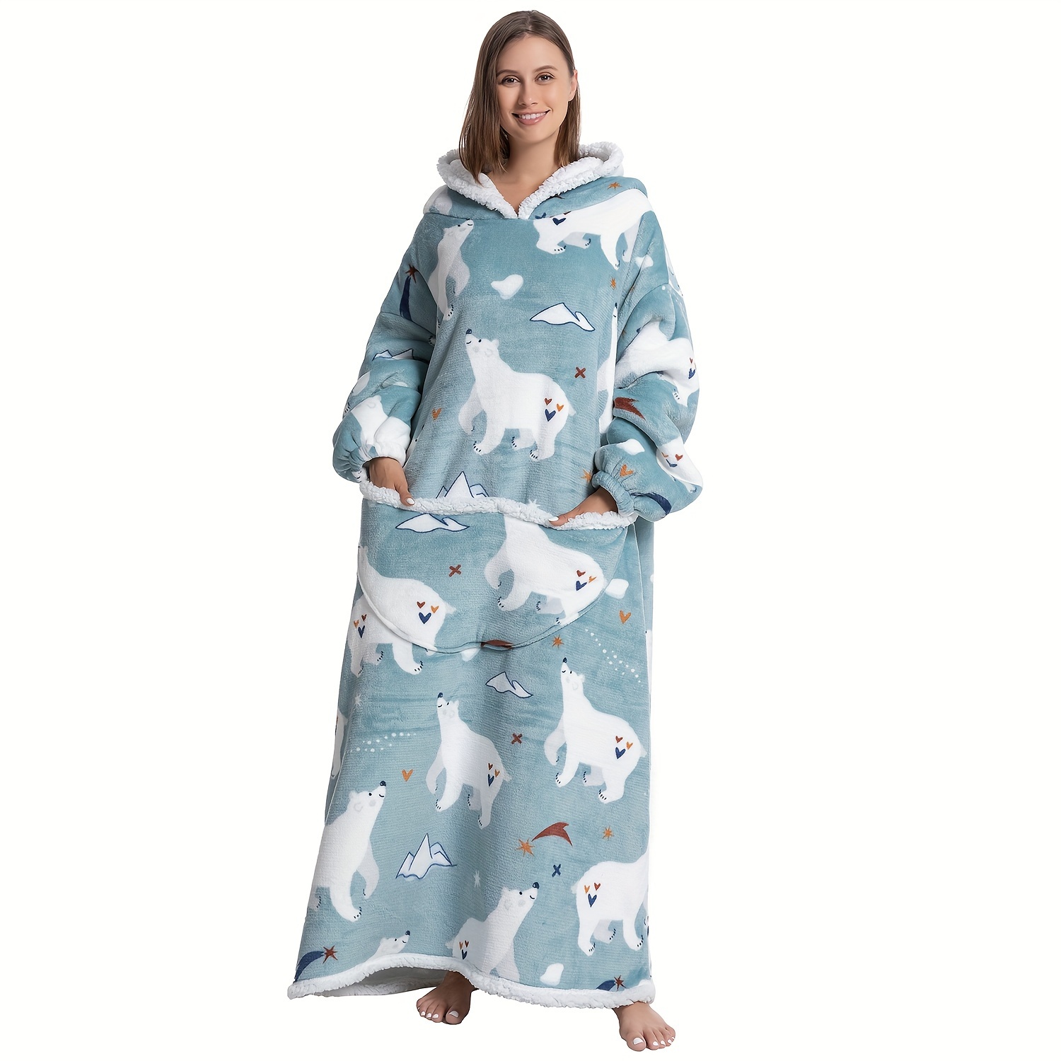 1pc Extra Long Oversized Blanket Hoodie Sherpa Fleece Hooded - Temu Chile