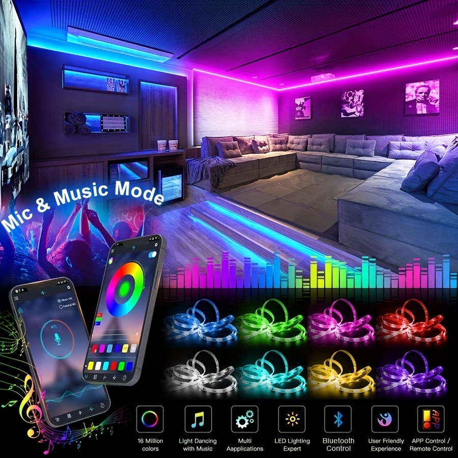 Led Lights for Bedroom, Led Lights 16.4ft/5m RGB Led Strip Lights with  Bluetooth and Remote Control Sync to Music Apply for Party and Home  Decoration 