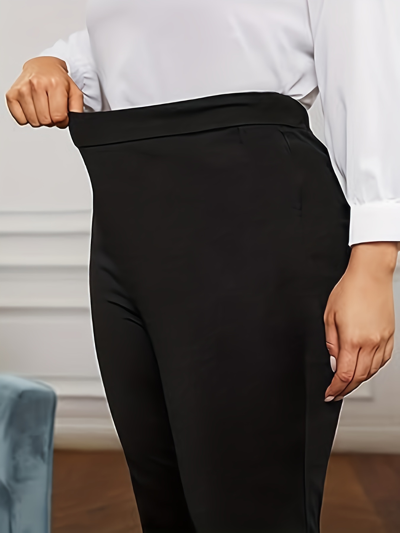 Plus Size Elegant Pants Women's Plus Solid Elastic High - Temu