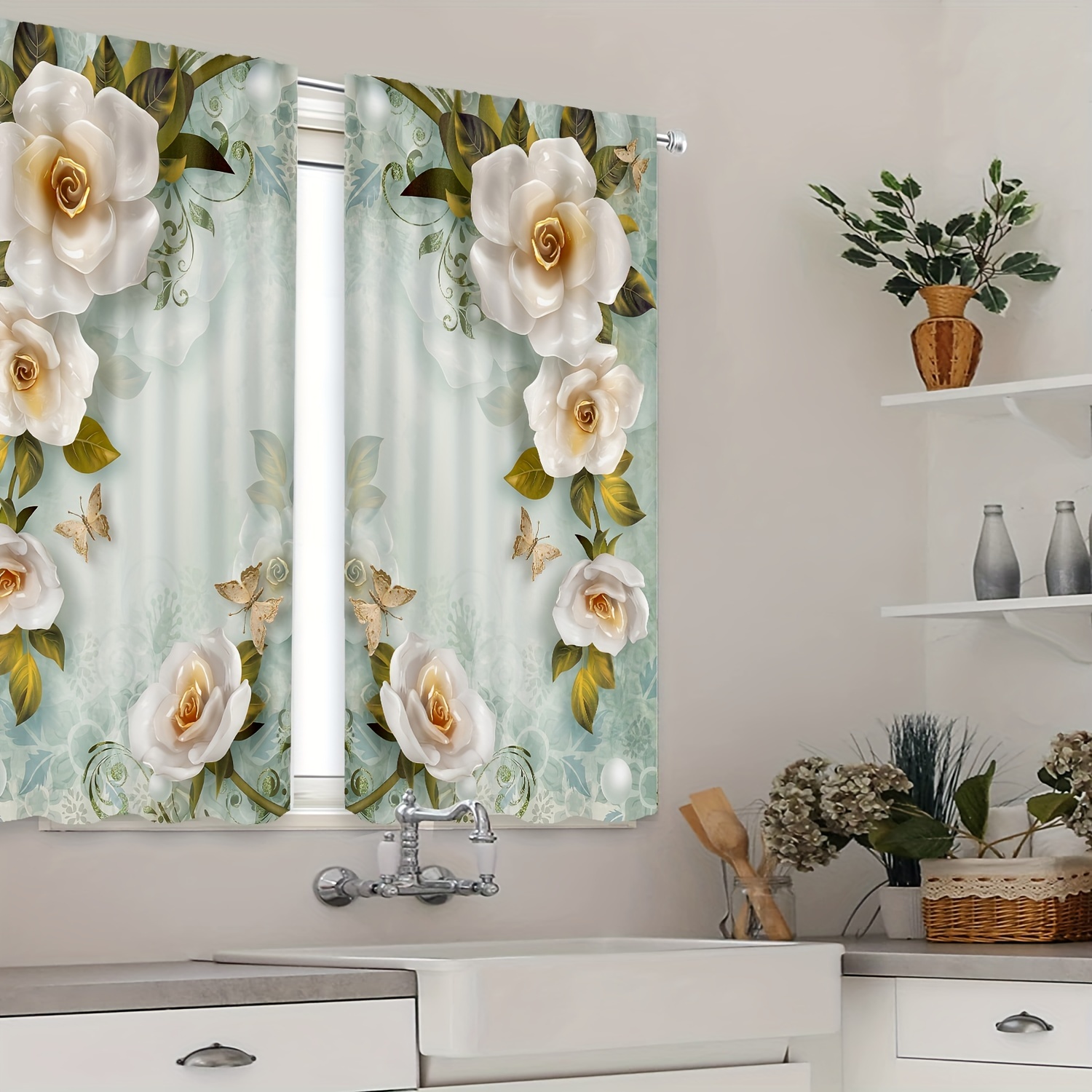 2 Paneles Pequeñas Flores Multicolores Cortinas Estampadas - Temu