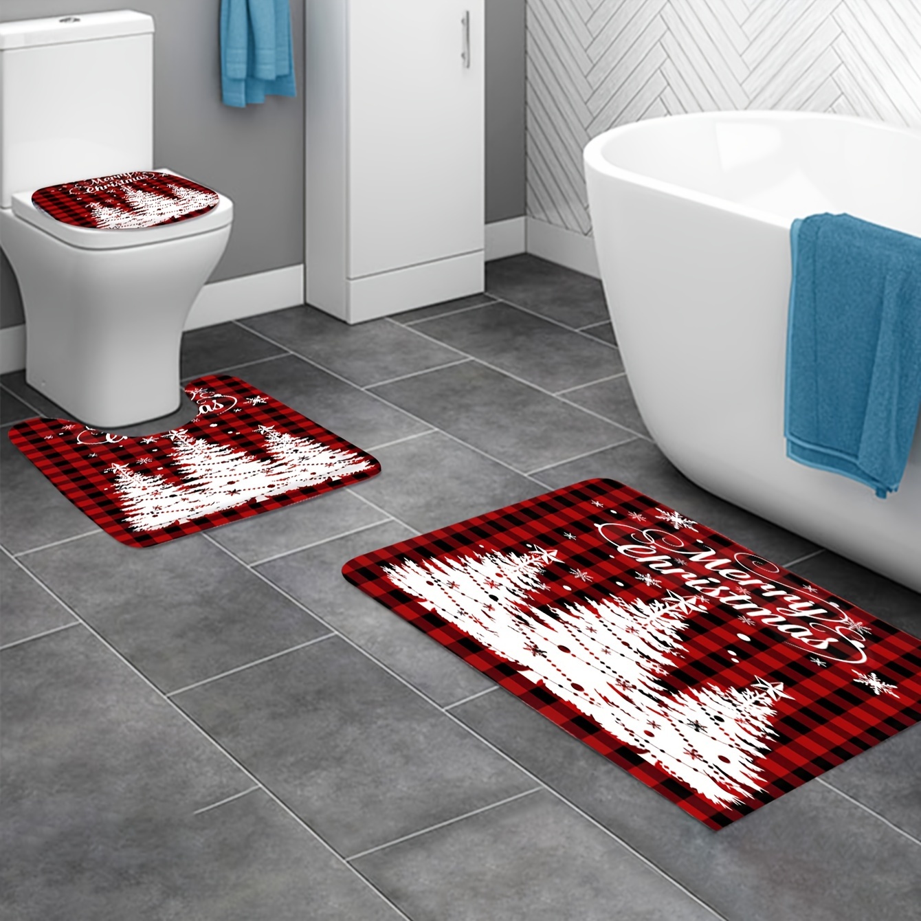 3pcs Bathroom Rugs Set Small Bathmats Bath Carpet Long Indoor Entry Mat  Washable House Goods Home Finds Accessories Apartment Decor Essential Must  Have,Christmas Series