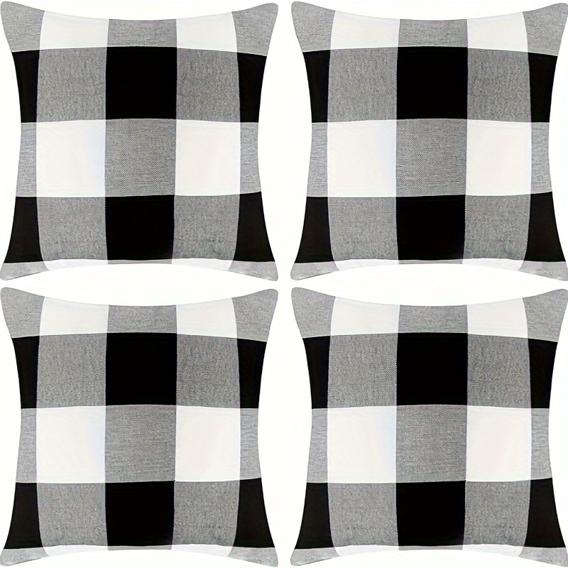 Buffalo Check Plaid Throw Pillow Covers Farmhouse Outdoor Pillow Covers  Cotton Linen Home Decor Black And White, - Temu