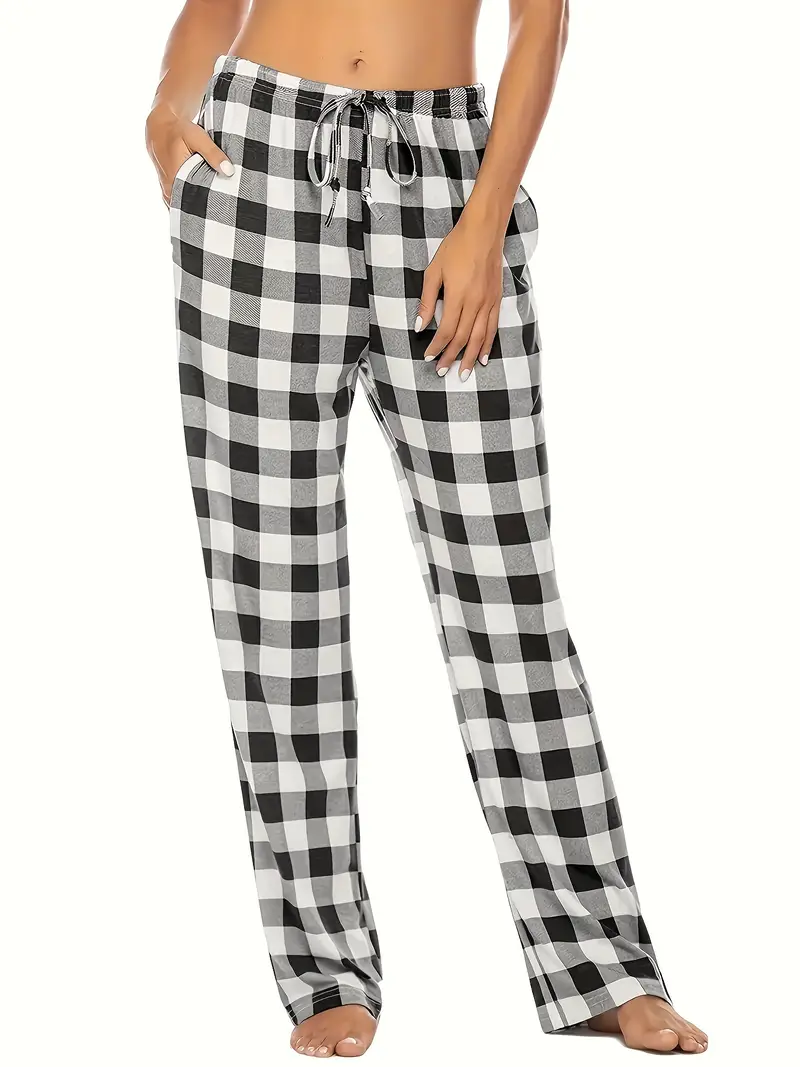 Plaid Drawstring Pajama Pants Comfy Wide Leg Sports Lounge - Temu