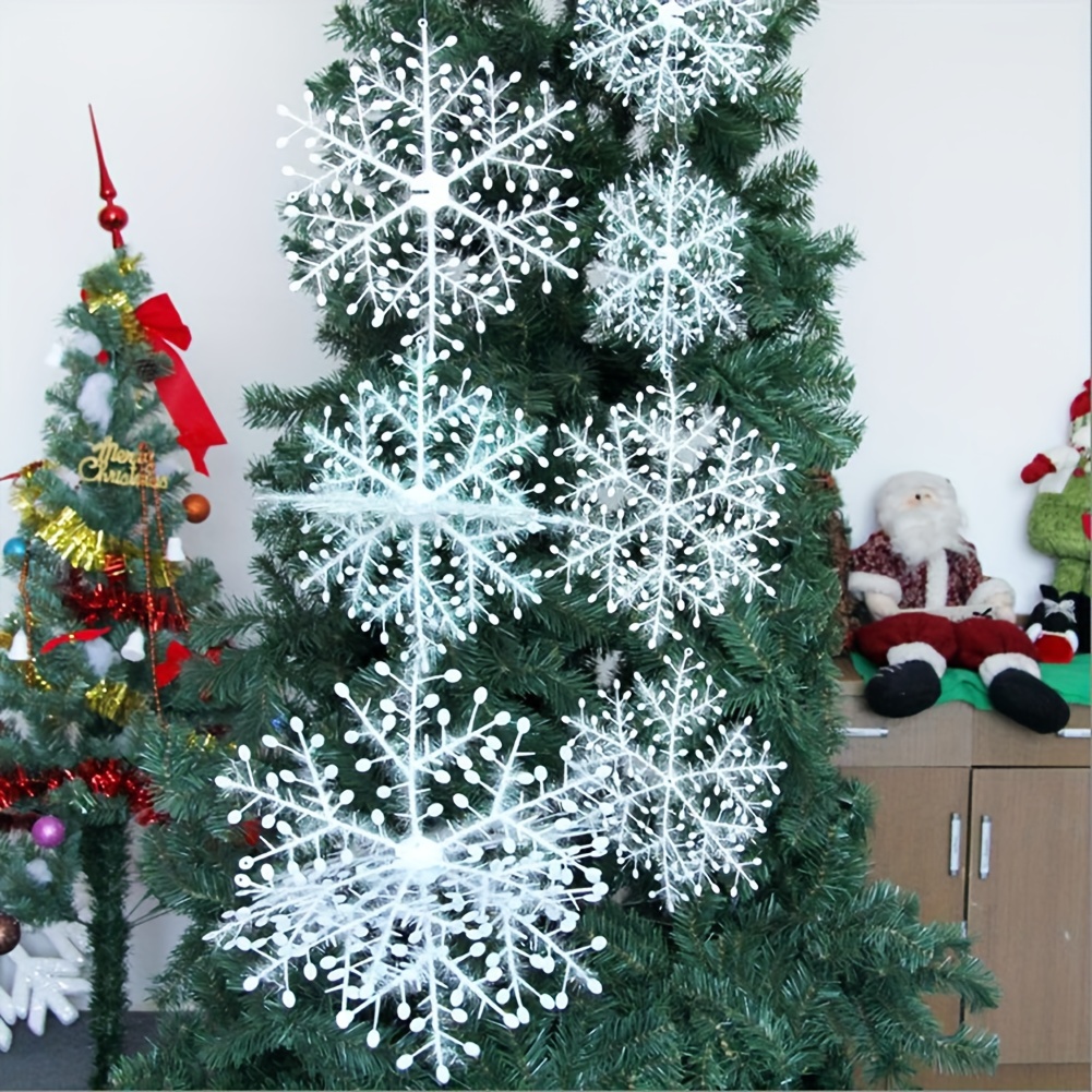 Plastic Brushed Christmas Snowflakes Flakes Xmas Tree Hanging Pendant  Artificial Snowflake Ornaments For Home Party Decoration