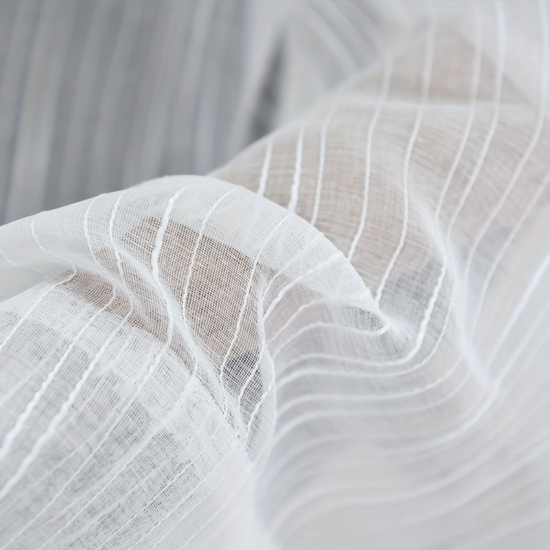 Km NE-Rideau transparent de fenêtre en tulle blanc uni, drapé à ourlet  jacquard, rayé vertical