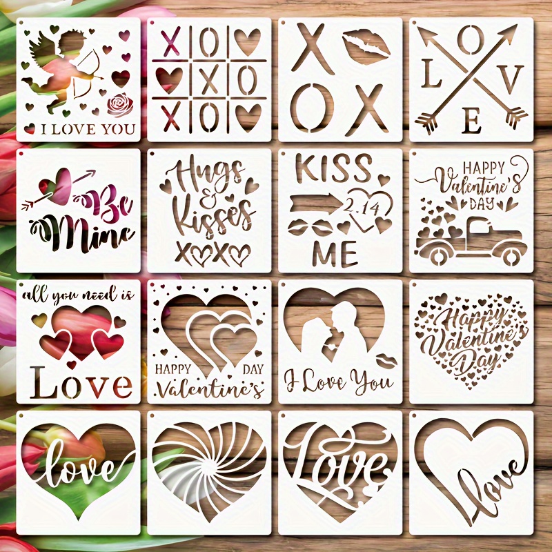 30pcs Valentine Stencils For Painting On Wood, 3x3 Inch Reusable Love Heart  Holiday Templates Happy Valentine Day Stencils For DIY Ornaments Crafts Su