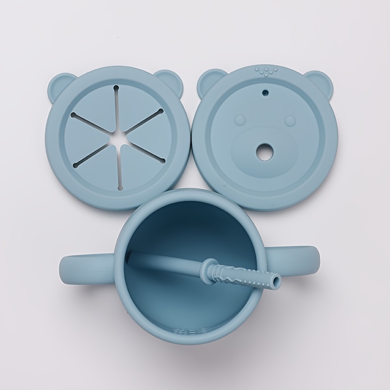 Kids Silicone Training Cup with 2 Lids & Straw