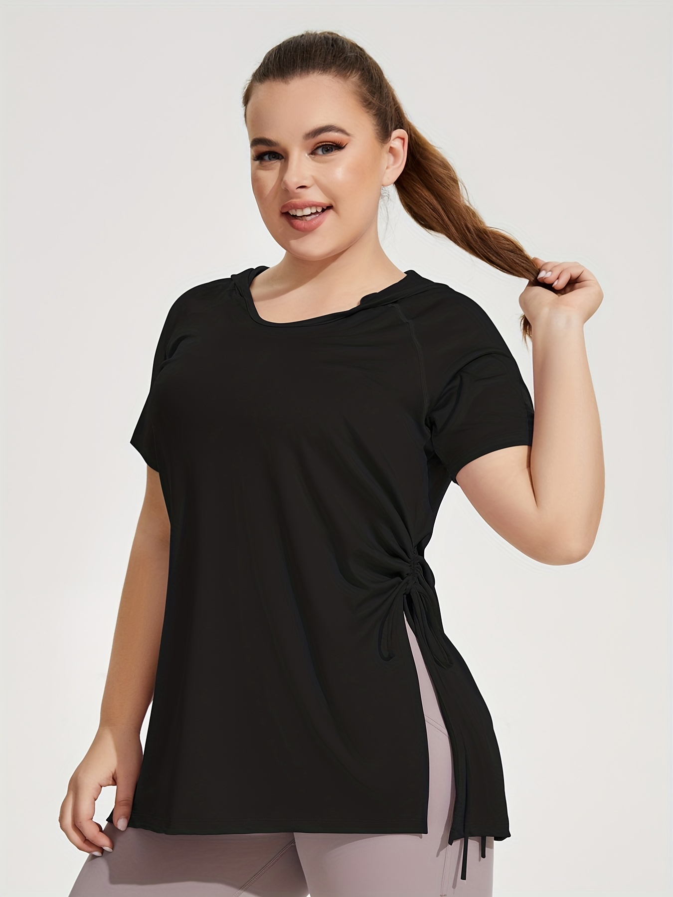 Women's Long Sleeve Workout Tops Drawstring Ruched Side Yoga - Temu