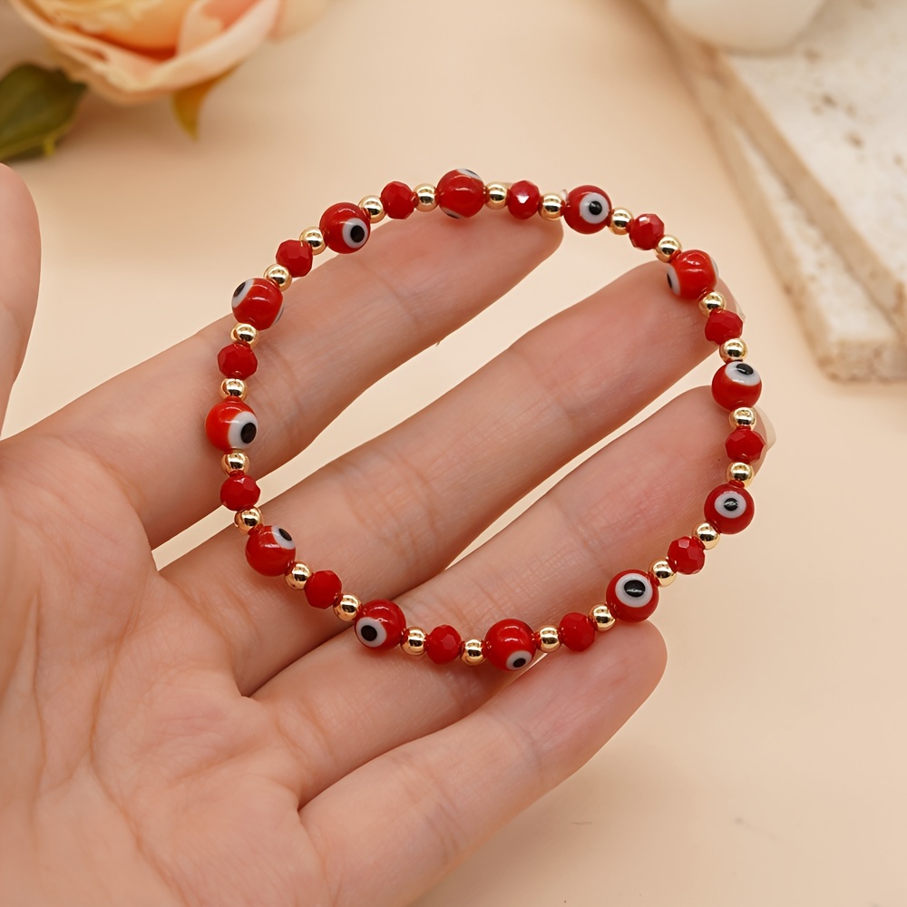 

1pc Red Devil's Eye Shape Beads Beaded Bracelet Handmade Boho Style Hand Jewelry Decoration Ward Off Bad Luck