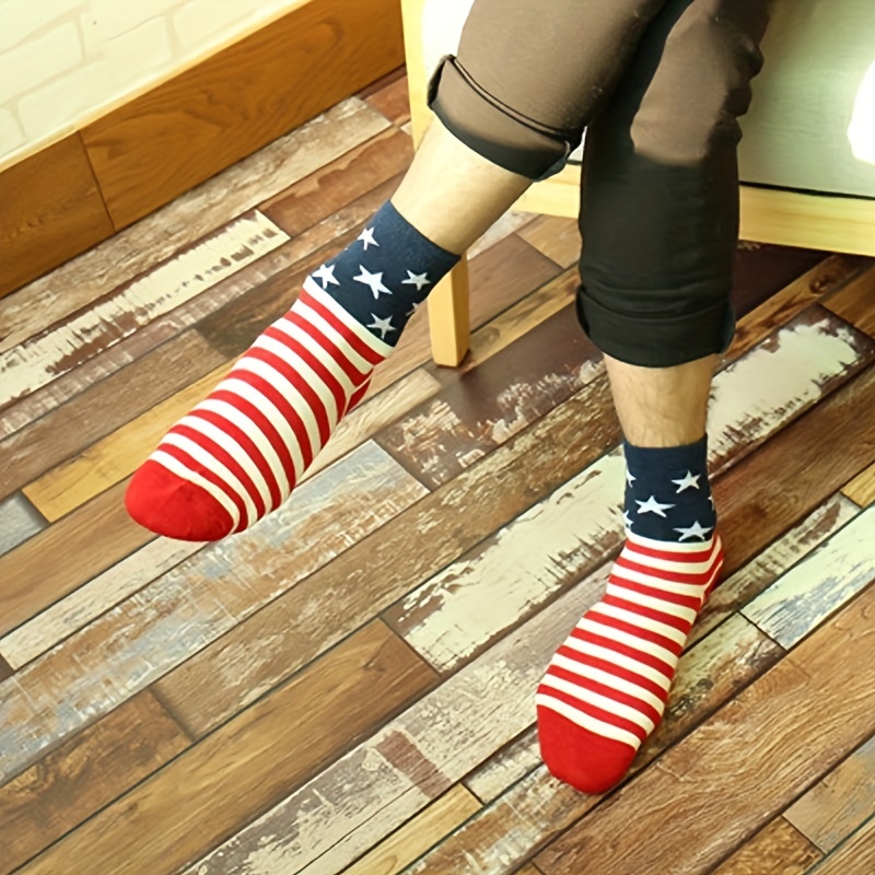 American Flag Striped Socks Men's Cotton Crew Socks
