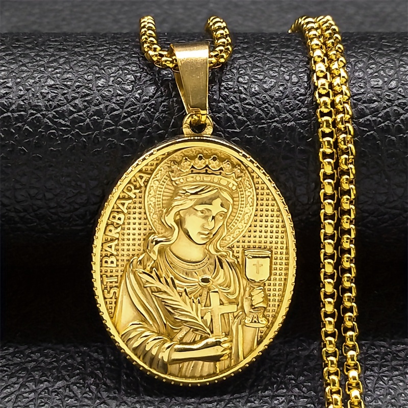 

1pc Saint Barbara Cross Medallion Necklace For Men Women