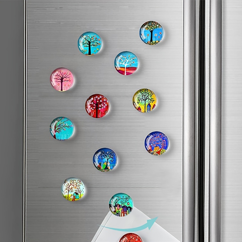 12Pcs Glass Fridge Decorative Magnets - Tree of Life Refrigerator Glass  Magnets for Office Whiteboard and Household Cabinet Decoration, Strong