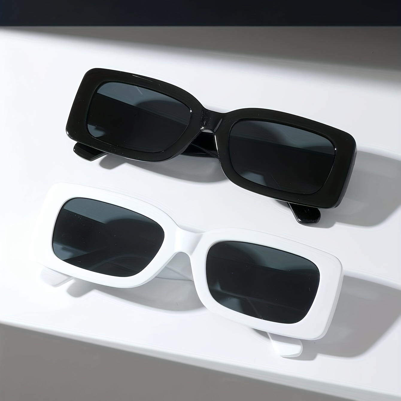 2pcs Rectangle Frame Fashion Sunglasses For Women Men Minimalist Vintage  Glasses Wide Temple Eyewear