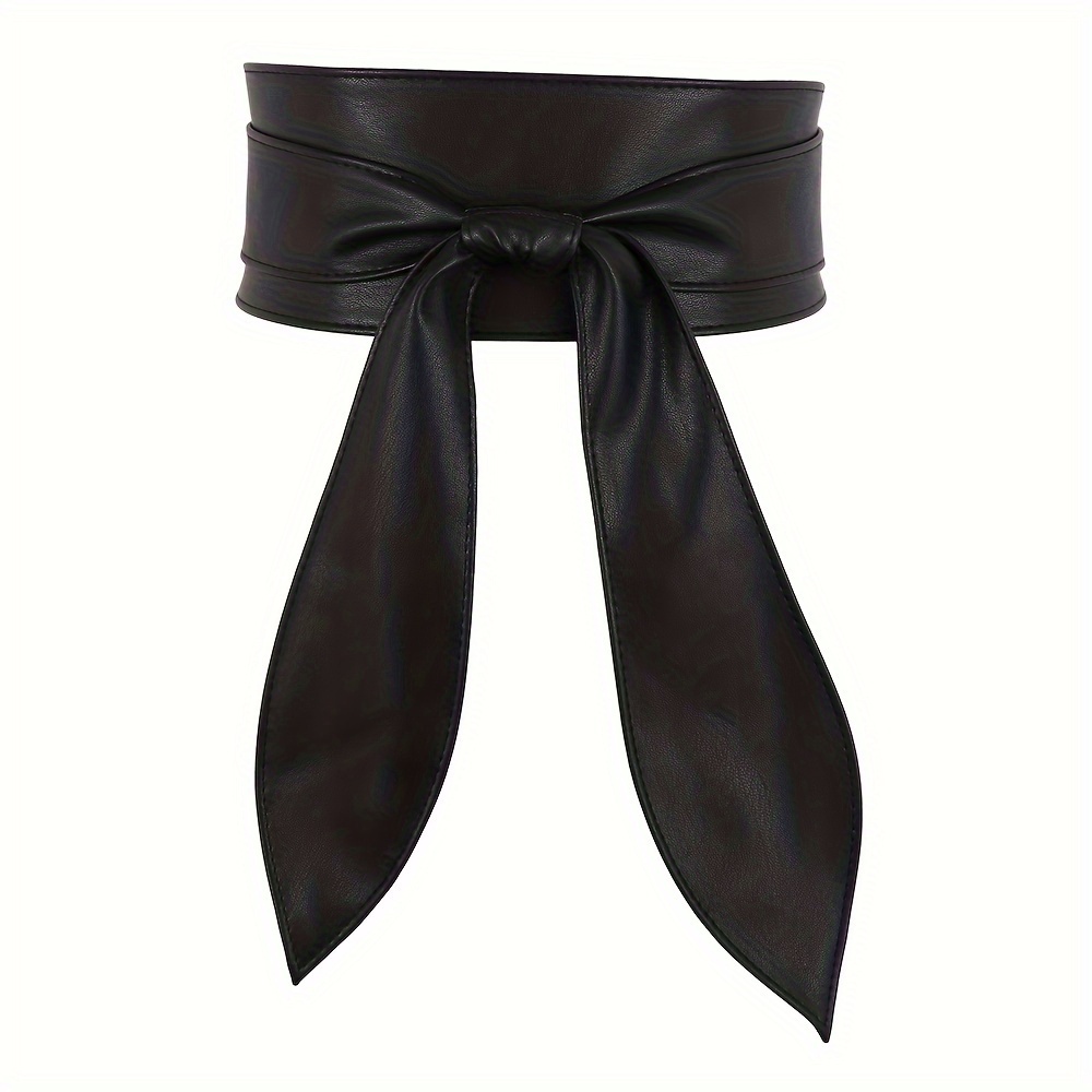 

Classic Bowknot Adjustable Obi Belts Black Pu Leather Wide Belts Trendy Vintage Coat Dress Belt Women