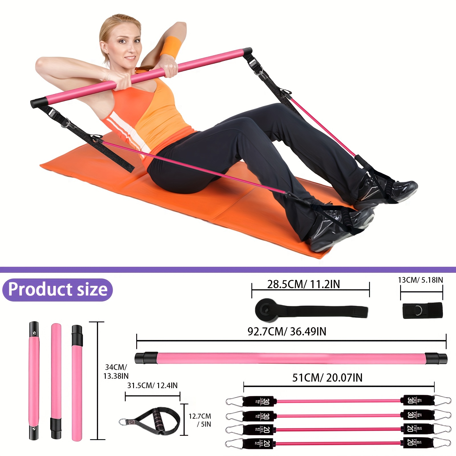 Pilates Bar Kit Resistance Bands Stainless Steel Exercise - Temu Canada