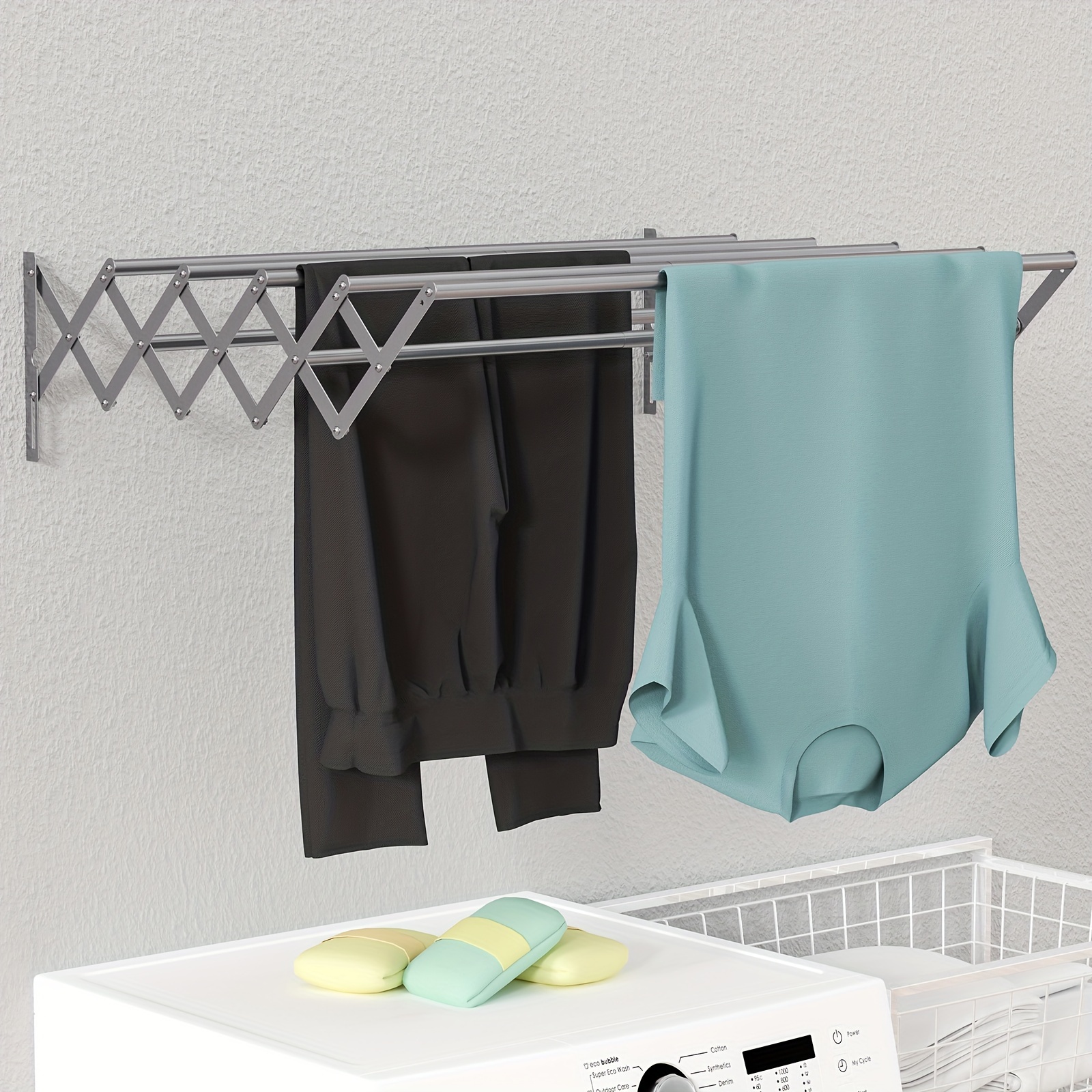 Tendedero plegable para colgar ropa para montar en la pared, estante  retráctil para colgar ropa, organización de la lavandería (aluminio, negro)