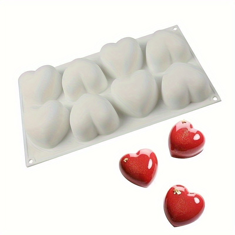 

1pc 8-cavity Silicone Mold, Heart Shaped Fondant Chocolate Biscuit Pudding Mold, Cake Decoration Mold, Soap Scented Candles Gypsum Mold, Kitchen Accessories, Baking Tools, Valentine's Day Diy Supplies