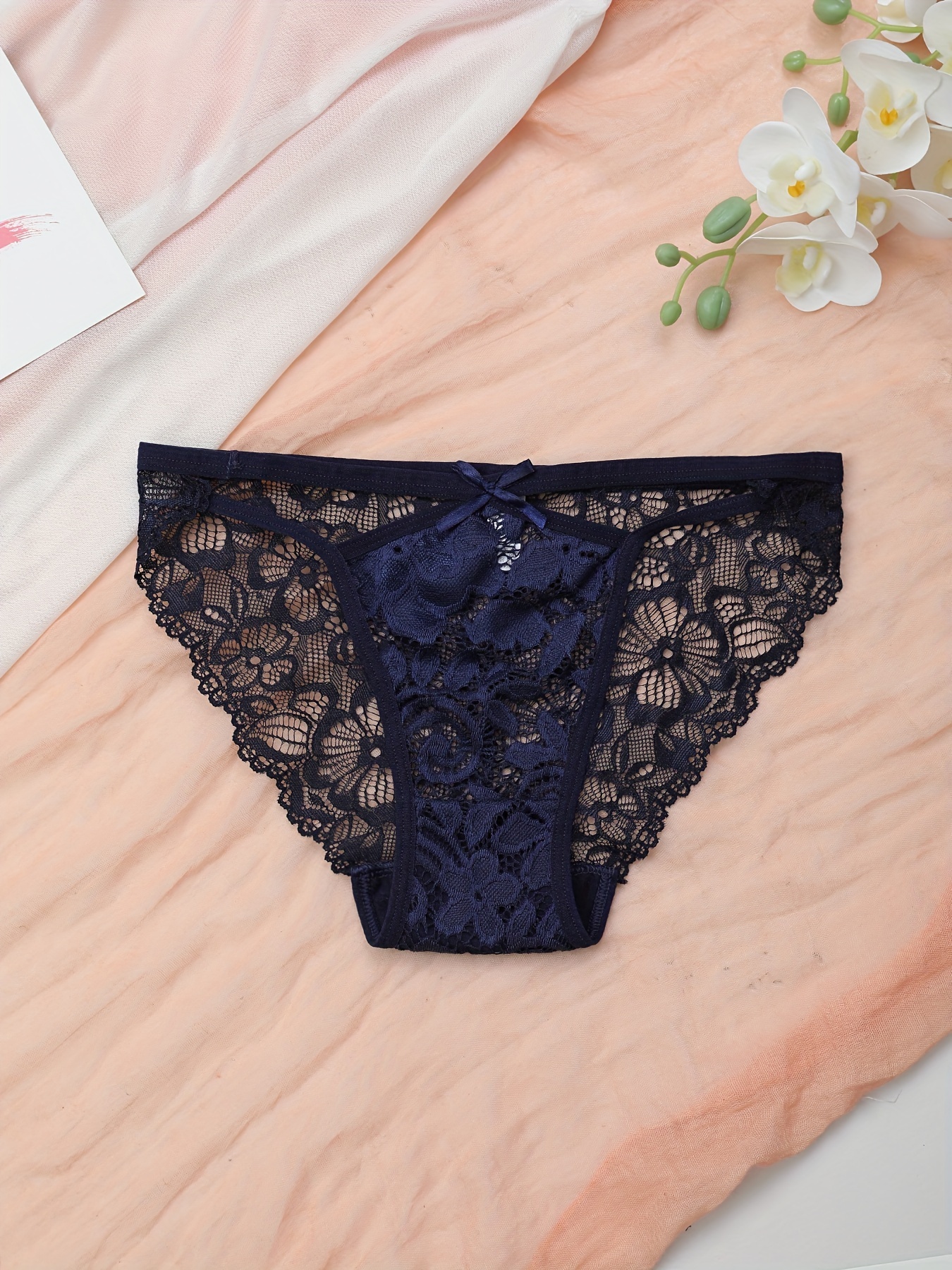 Lace Bow Front Hipster Bikini Panties Comfortable Breathable - Temu