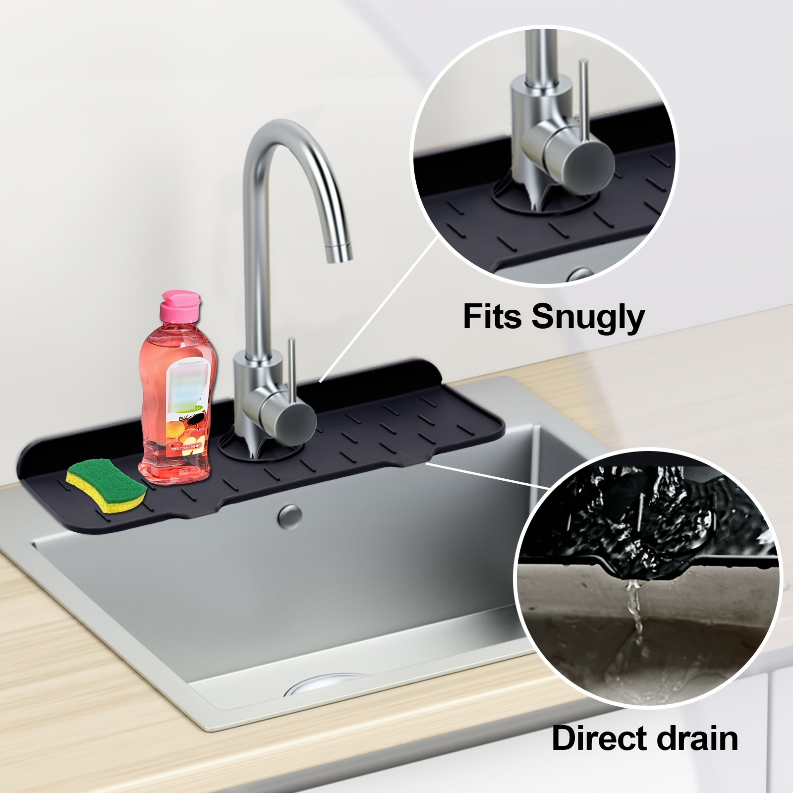 Silicone Faucet Handle Drip Catcher Tray Mat,, Silicone Faucet Mat Dish  Soap Sponge Holder For Kitchen Sink Accessories Gadgets, Drying Mat For Kitchen  Counter Bathroom Kitchen Sink Splash Guard - Temu