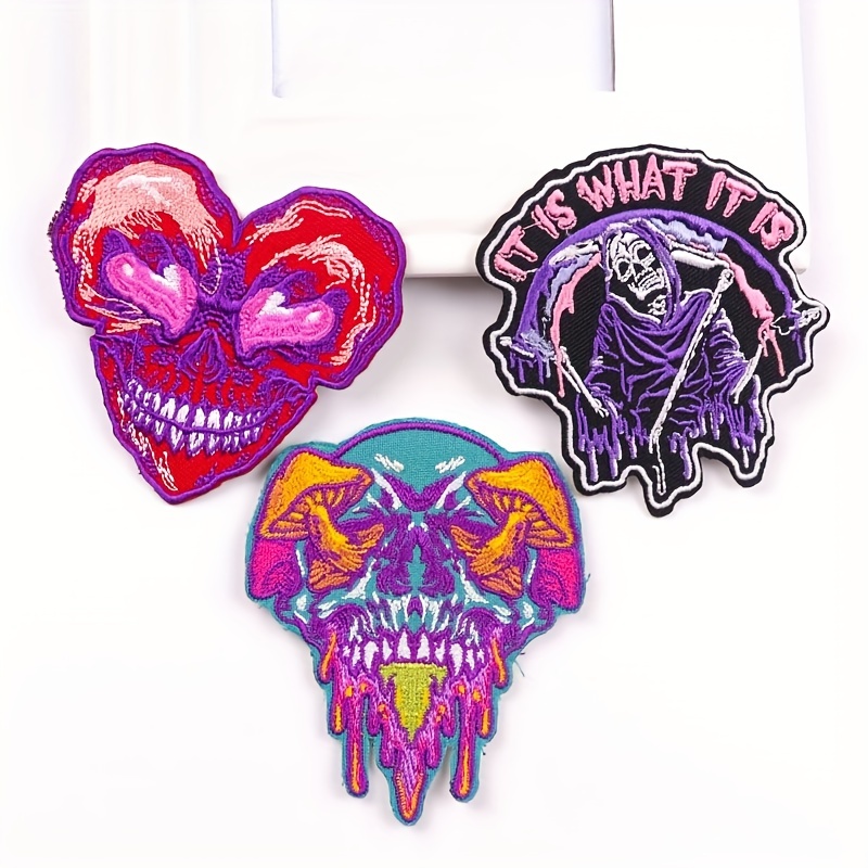 Punk Style Patch Iron On Patches For Clothing THermoadhesive Patches Skull  Embroidered Patches On Clothes DIY Hook Loop Patch