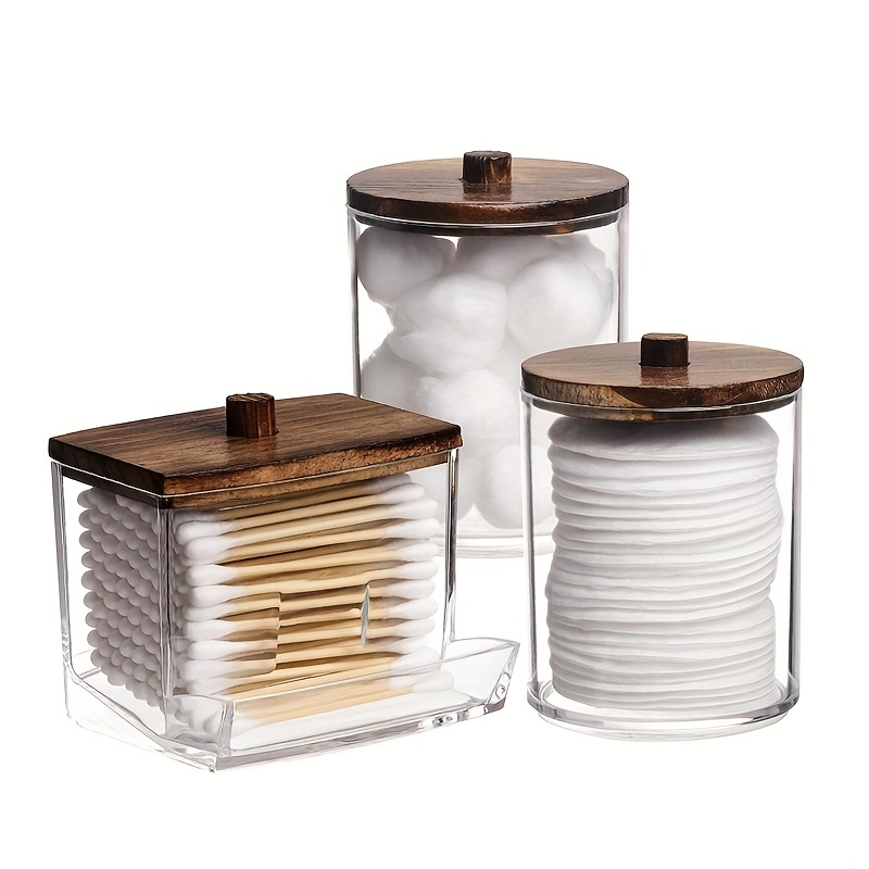 

3pcs/1set Clear Plastic Swabs Holder With Lids - 10/7 Oz Swabs Dispenser And Apothecary Jar Organizer For Dustproof Home Storage