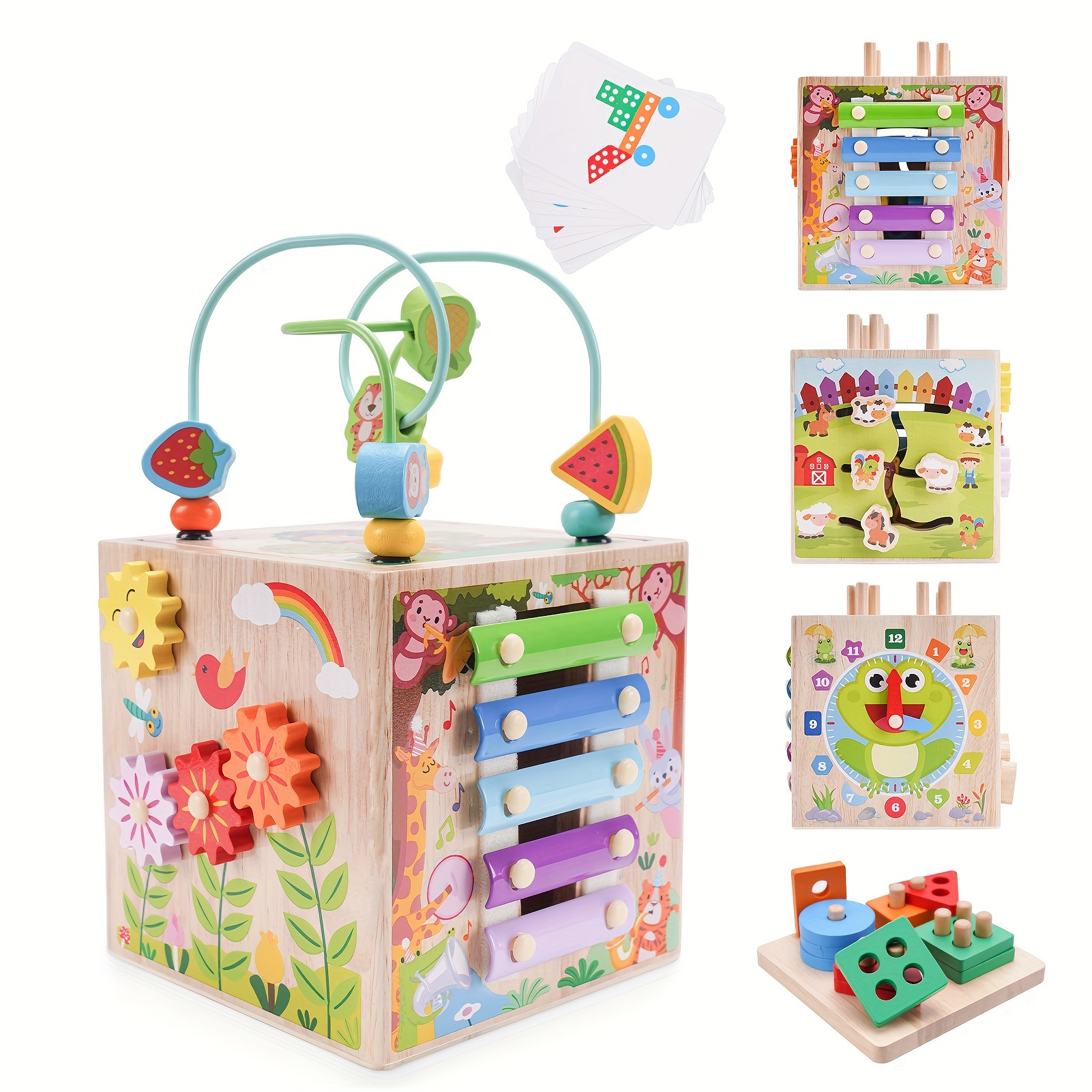 Wooden activity clearance cube pink