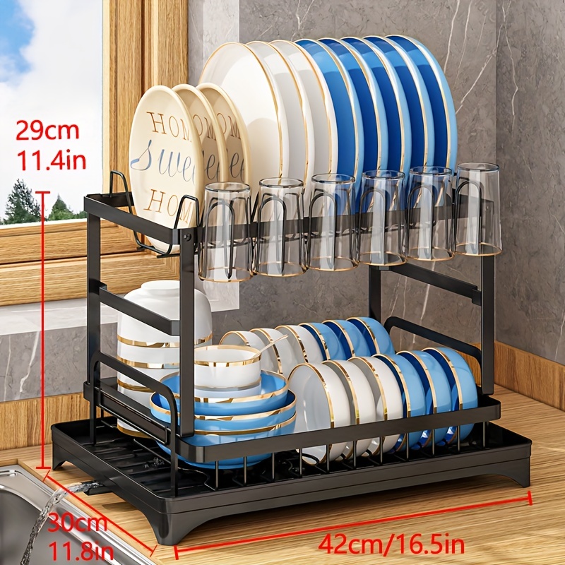 Dish Drying Rack 3-Tier Dish Drainer Rack Kitchen Storage with Drainboard  and Cutlery Cup Dish Shelf Tableware Holder