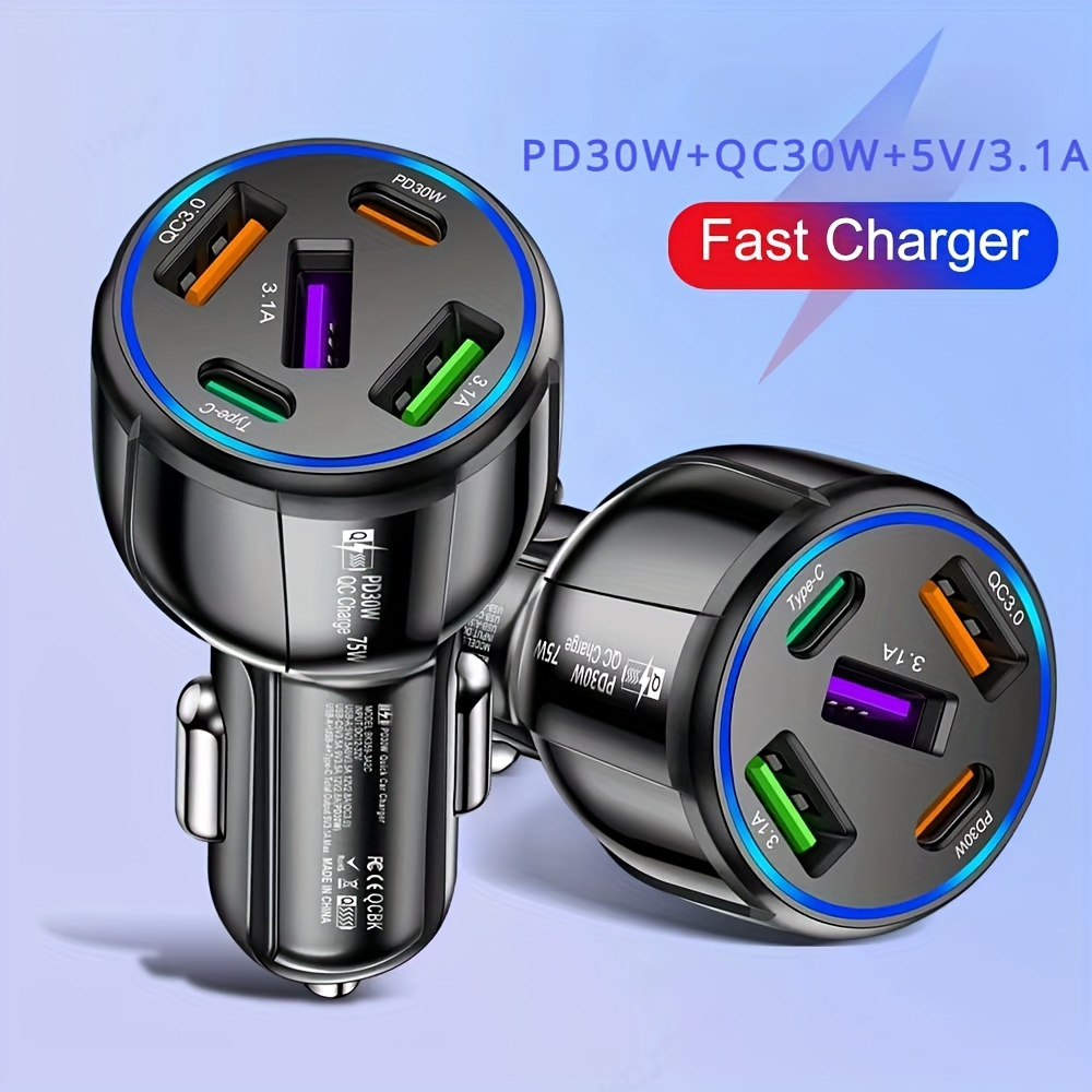 B&DOG XSIN Cargador de coche PD QC3.0 carga rápida tipo c puerto USB  enchufe carga rápida con luz LED Show, para Toyota (blanco-1.3x0.9 pulgadas)